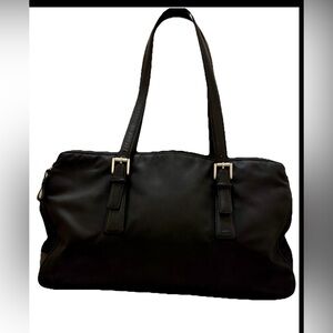 Vintage Coach Black Nylon Leather Trim Shoulder Tote Bag Multi Pocket